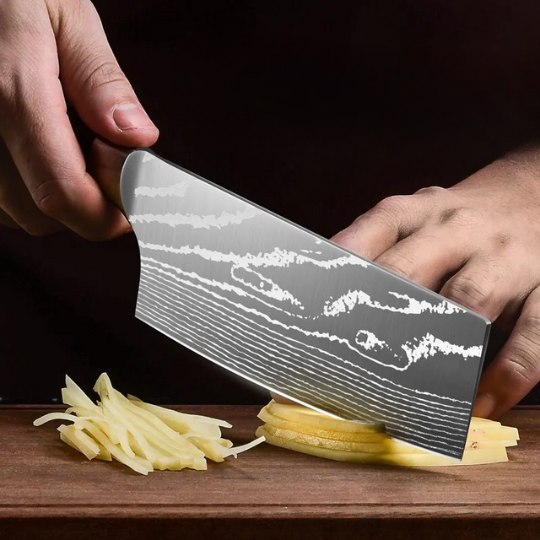 Combo Faca & Cutelo Chefe Master Acabamento Damasco