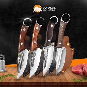 [OFERTA LIMITADA] Combo 4 Facas Artesanais Forjadas a Mão Bufaluz - Compre 2 Leve 4 + Bainhas Grátis