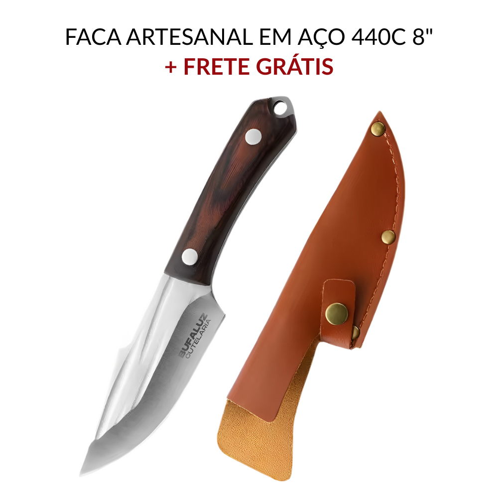 Faca Artesanal em Aço Inox 440c 8" Bufaluz